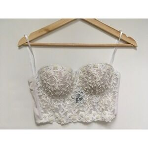 Windsor White Lace Pearl Bustier Corset Crop Top Small Sweetheart